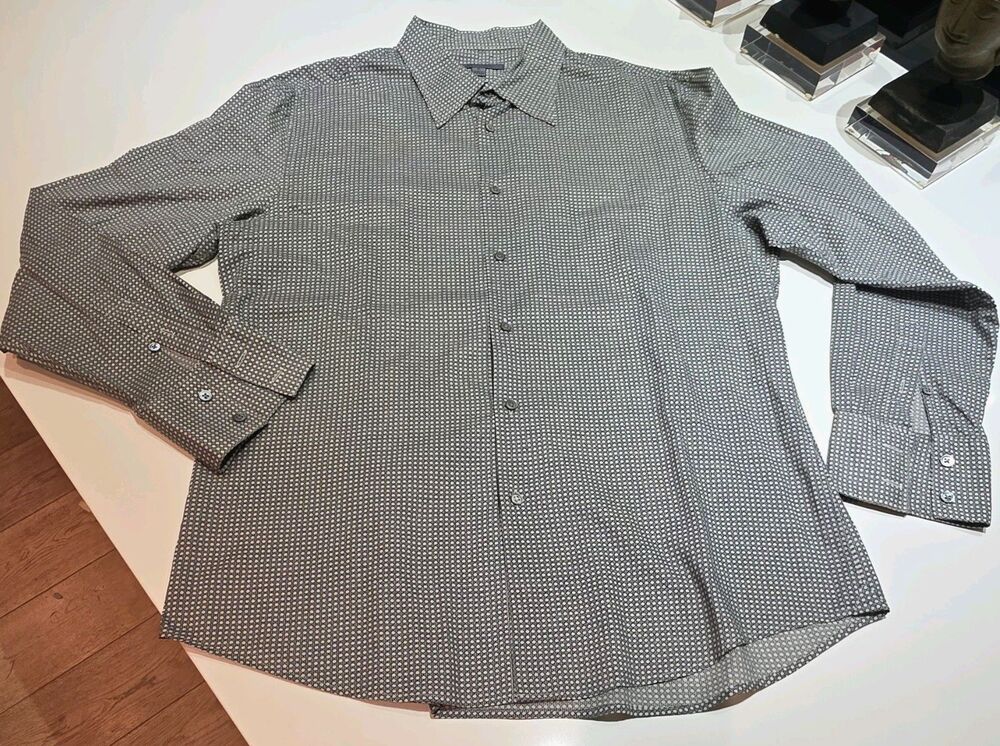 John Varvatos Men's XL Gray Black Geometric Cotton Long Sleeve Dress Shirt